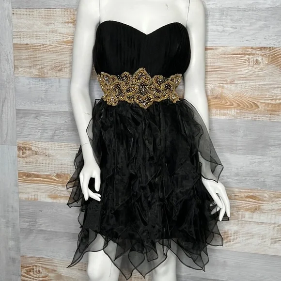 black dress with gold hearts Fluttering Hearts Maxi Dress Black main image 0